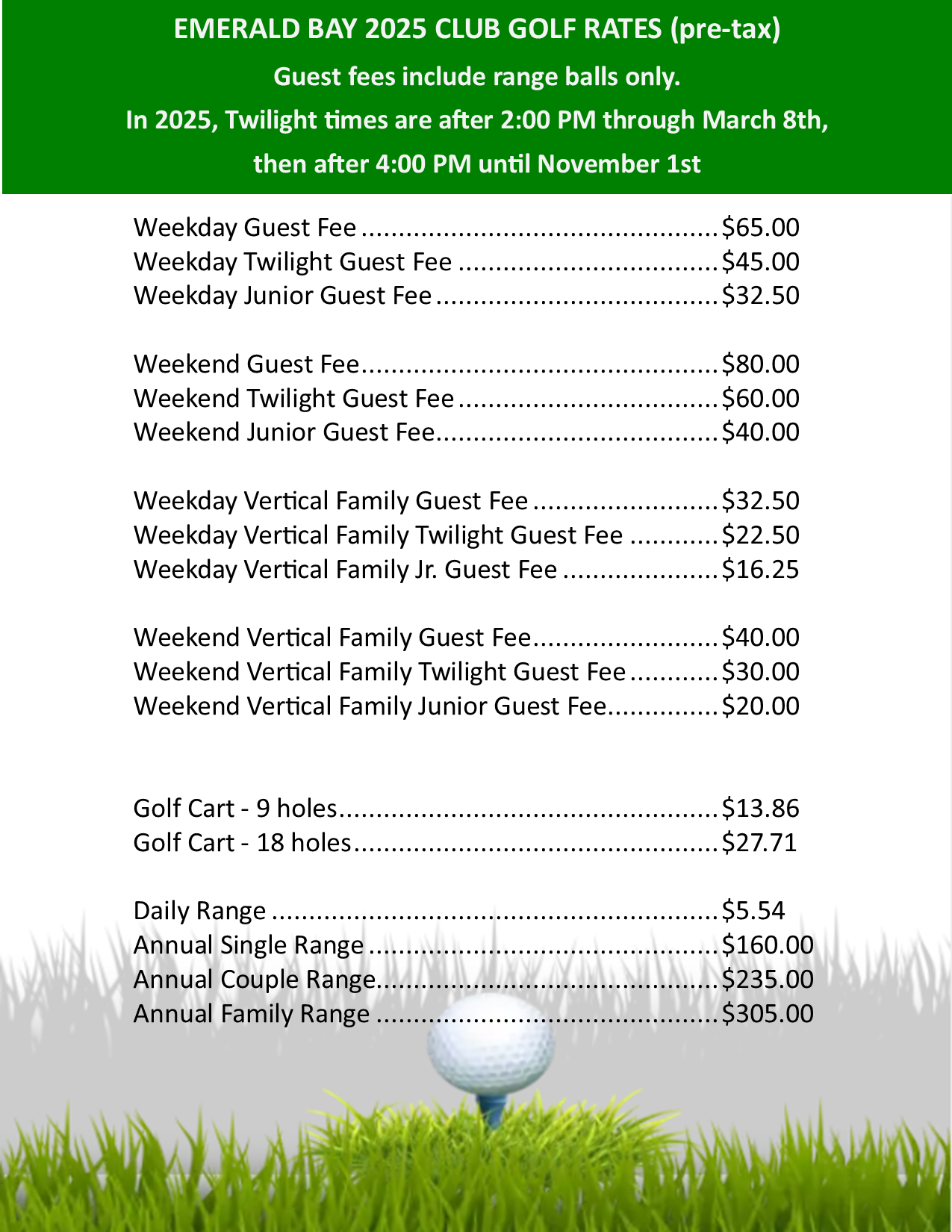 2025 New Golf Fees